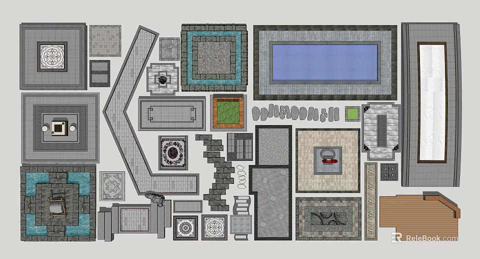 Garden Path Paving Various Designs and Patterns with Stone and Brick Materials for Garden Landscape 3d model 