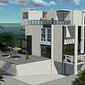 Modern Two Story Detached Villa With Large Windows Ocean View And Terrace Greenery