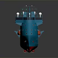 Modern Blue Utility Ship With Red Hull Section And Upper Deck Structures 3d model