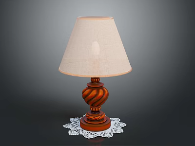 Classic Wooden Table Lamp With Spiral Base Beige Lampshade And Lace Doily 3d model
