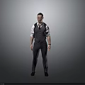 Man In Grey Vest White Shirt And Red Tie Standing Against Grey Background