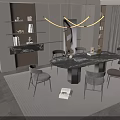 Modern Dining Table Set With Marble Top Gray Chairs And Striped Rug 3d model