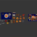 Assorted Fast Food Spread With Hamburgers Fries Drinks And Condiments On Trays