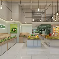 Bright Fruit Store Interior With Fresh Banana Watermelon And Organized Display Shelves