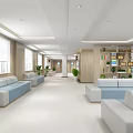Hospital Outpatient Clinic Waiting Area With Comfortable Sofa Seats And Wall Posters