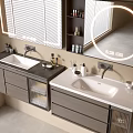 Modern Bathroom Vanity Cabinet With Double Sink Gray Drawers And Mirror
