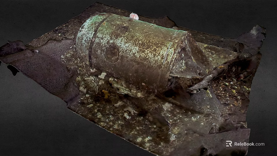 Rusted Old Weapon Lying on Ground Surrounded by Dirt and Debris 3d model