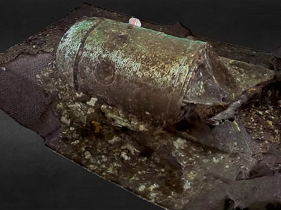 Rusted Old Weapon Lying on Ground Surrounded by Dirt and Debris 3d model