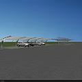 Outdoor Carport Canopy with Parked Cars Under Blue Sky and Green Lawn
