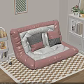 Pink Floor Sofa With Soft Pink And Checkered Pillows On Checkered Floor 3d model