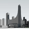 Modern High Rise Office Buildings With Glass Facade And Urban Green Landscape