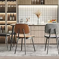 Modern Dining Table Set With Chairs Wine Cabinets And Pendant Lights 3d model