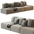 Modern Gray Three Seater Sofa with Soft Cushions and Throw Blanket 3d model