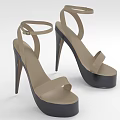 Women's High Heels with Stiletto Heels Platform Soles Beige Uppers and Ankle Straps