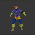 Muscular Superhero Game Movie Character In Blue Yellow Costume With Goggles