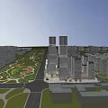 Modern Office Buildings With Glass Curtain Walls Geometric Design Urban Setting Green Trees