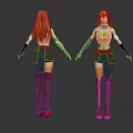 3D Female Character Model With Orange Hair And Sci Fi Armor Front Back View