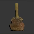 Traditional Frog Shaped Pottery With Curved Handle And Reddish Brown Spots