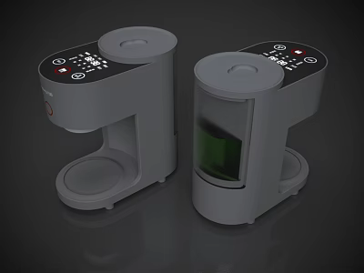 Modern Gray Kitchen Coffee Makers With Control Panel Buttons Display And Transparent Green Section 3d model