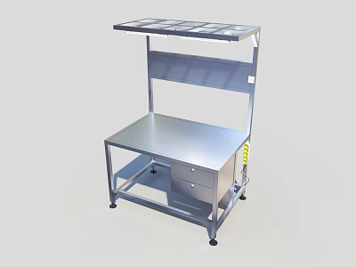 Sturdy Functional Desk With Metal Top Upper Shelf Drawer And Stable Metal Frame 3d model
