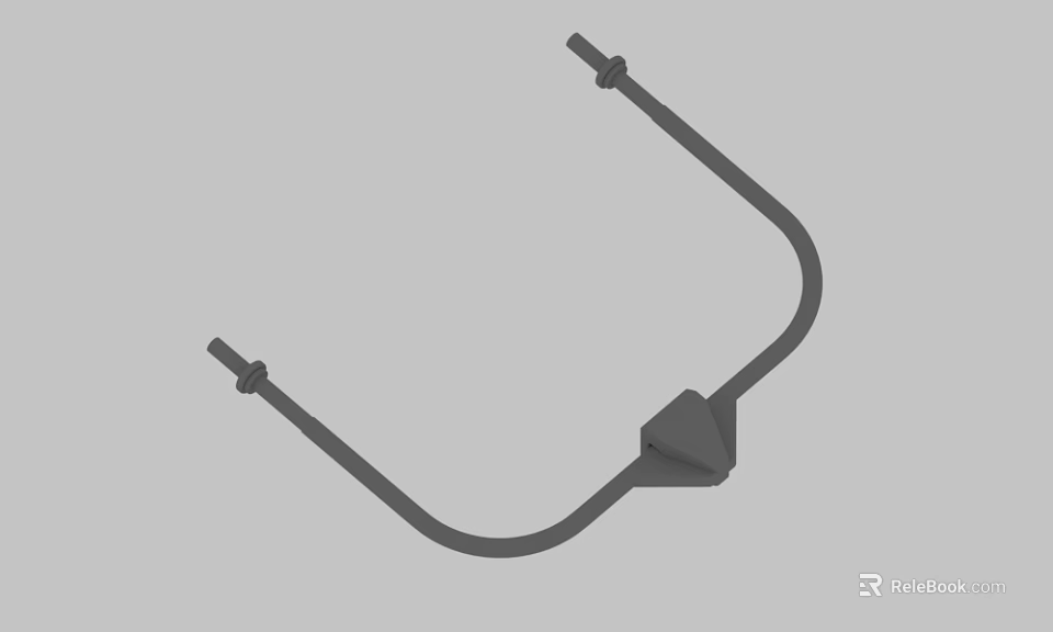 Curved Black Industrial Component With Two End Parts And Triangular Connector 3d model 