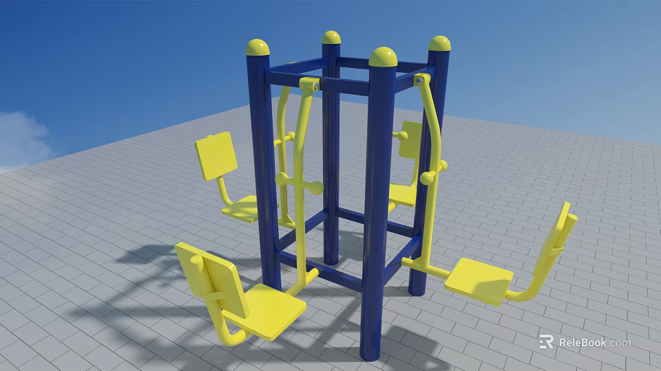 Sturdy Outdoor Sports Equipment With Blue Frame And Yellow Seats For Fitness 3d model 
