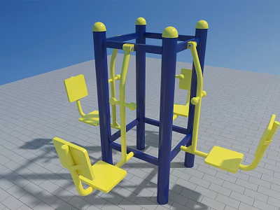 Sturdy Outdoor Sports Equipment With Blue Frame And Yellow Seats For Fitness 3d model