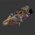 Futuristic Cosmic Spaceship With Wooden Metal Structure And Thrusters For Exploration