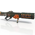 Futuristic Sci Fi Weapon With Green And Orange Design And Multi Barrel Structure