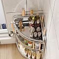 Stainless Steel Kitchen Corner Rack With Spice Bottles Chopstick Holder And Spoon