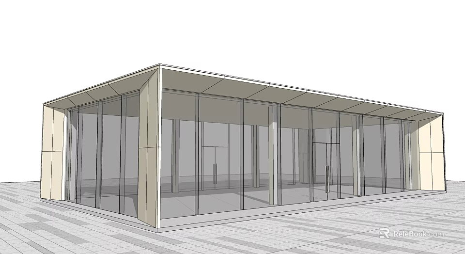 Modern Glass Fronted Sales Office Building With Open Design Columns And Paved Ground Area 3d model 