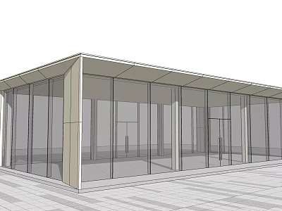 Modern Glass Fronted Sales Office Building With Open Design Columns And Paved Ground Area 3d model