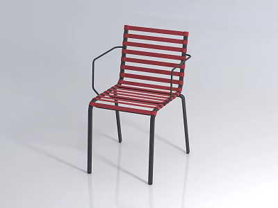 Stylish Red Striped Leisure Chair With Black Armrests And Metal Legs 3d model