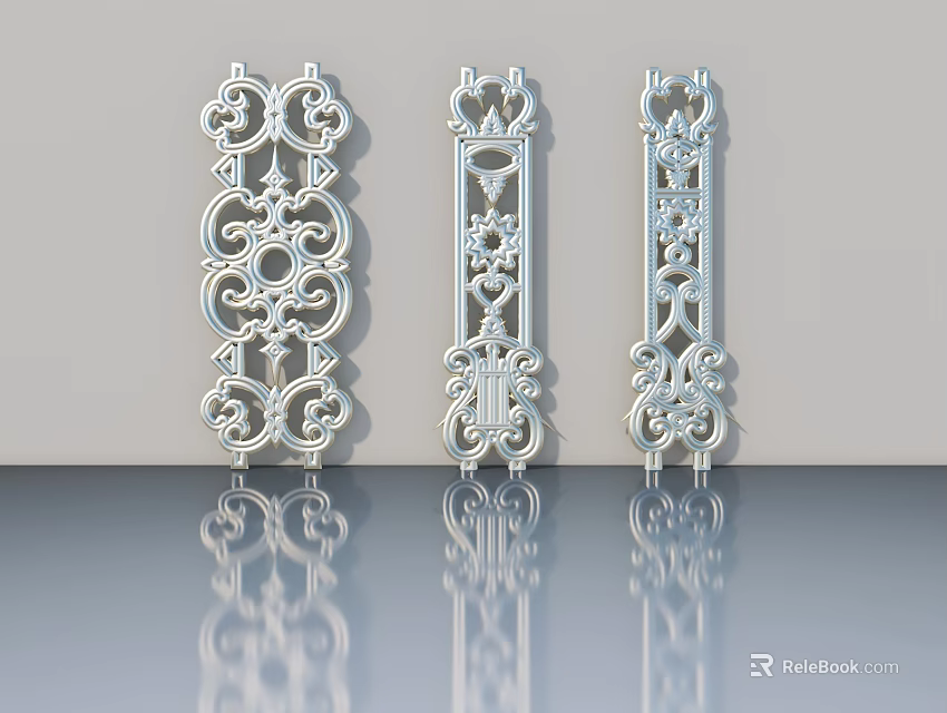 Elegant Swing Door Featuring Intricate Metal Decorative Patterns And Designs 3d model