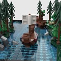 Lego toy building blocks river boat sailing forest green big river 3d model