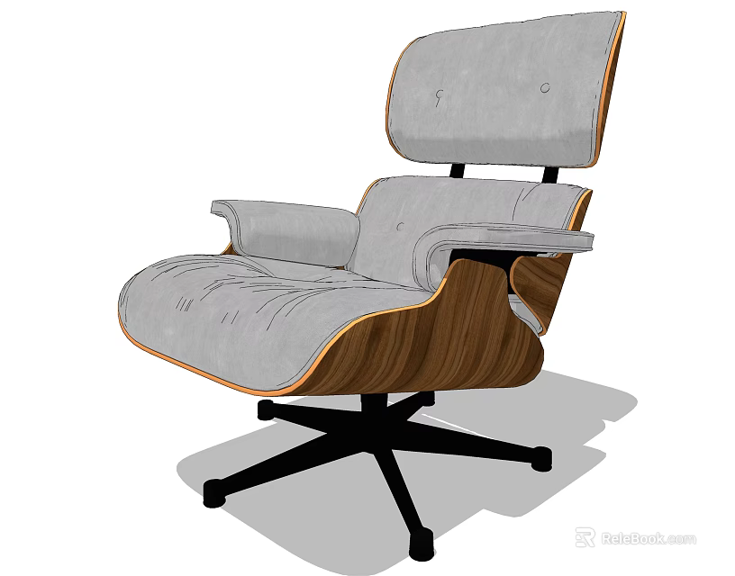 Comfortable Gray Office Chair With Wooden Armrests Modern Design And Swivel Base 3d model 