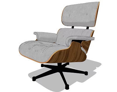 Comfortable Gray Office Chair With Wooden Armrests Modern Design And Swivel Base 3d model