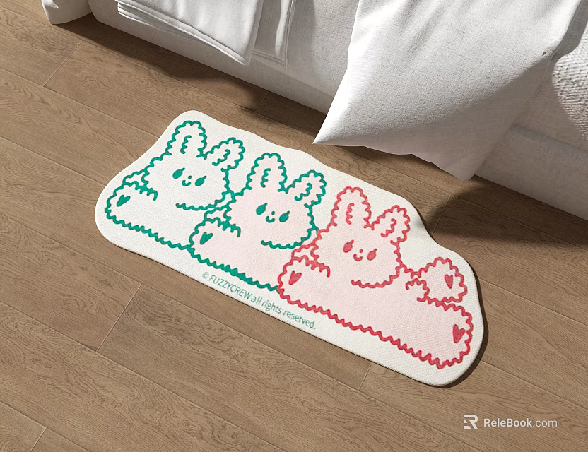 Cute Three Rabbit Shaped Decorative Carpet with Green Red Patterns for Bedroom Floor 3d model