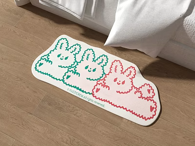 Cute Three Rabbit Shaped Decorative Carpet with Green Red Patterns for Bedroom Floor 3d model