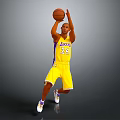 A Man Wearing Yellow Number 24 Jersey Shooting Basketball Against Grey Background