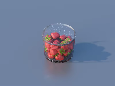 Fresh Chopped Strawberries in Transparent Glass Cup on Blue Background 3d model