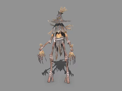 3D Designed Scarecrow Game and Movie Character With Straw Head Tattered Clothing and Long Limbs 3d model