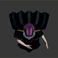 Anime Character With Purple Hair Blue Robe Red Cape And Green Chest Decoration