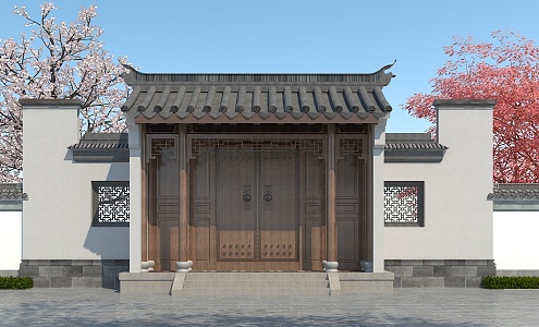 Chinese-style door head Chinese-style gate Chinese-style courtyard door 3d model