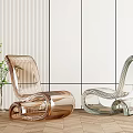 Elegant Acrylic Leisure Chairs Copper Silver Against Vertical Striped Wall Glass Partition Wooden Floor Plant
