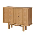 Modern Natural Oak Wood Storage Chest With Stylish Circular Embossed Door Panels For Home Organization