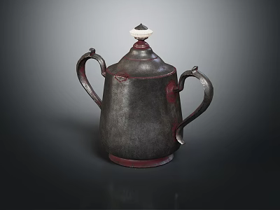 Vintage Metal Teapot With Double Handles And Decorative Lid For Daily Use 3d model