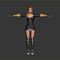Stylish Woman With Orange Hair Black Outfit Yellow Sleeves White Shoes Standing With Arms Outstretched