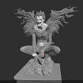 Winged Crouching Game Movie Character Statue With Menacing Fangs And Rock Base