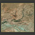 3D Geographical Terrain Model With Colored Mountain Ranges And Rivers
